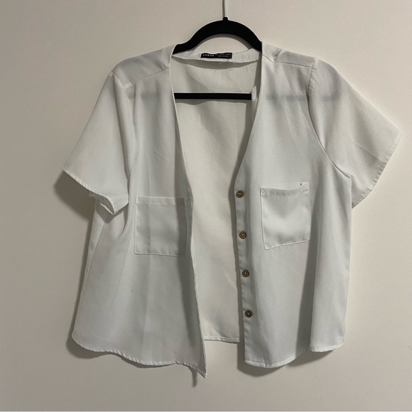 SHEIN - White Button Up Blouse - Picture 2 of 4